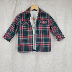 Scene & Heard Tartan Plaid Kids Shirt Jacket Schaket Green and Red Sherpa Lined